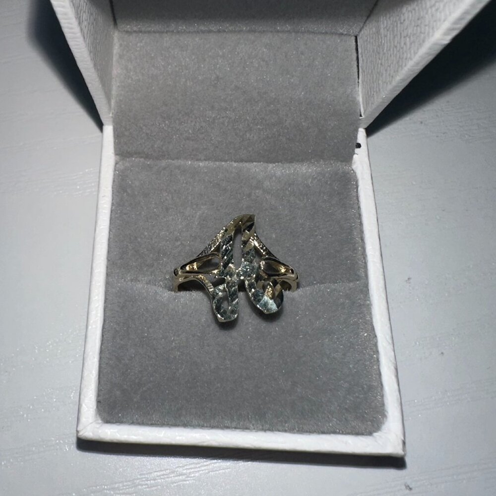 10k Solid Gold Cursive A Initial Monogram Ring SZ 7 - Picture 3 of 4